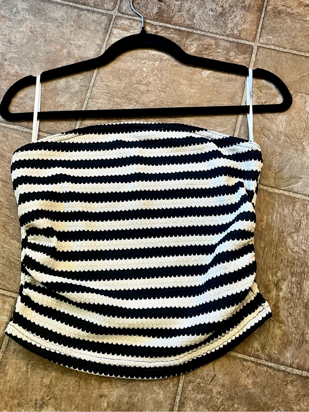 SHEIN Black White Striped Crochet Trim Tube Top Size Small GUC